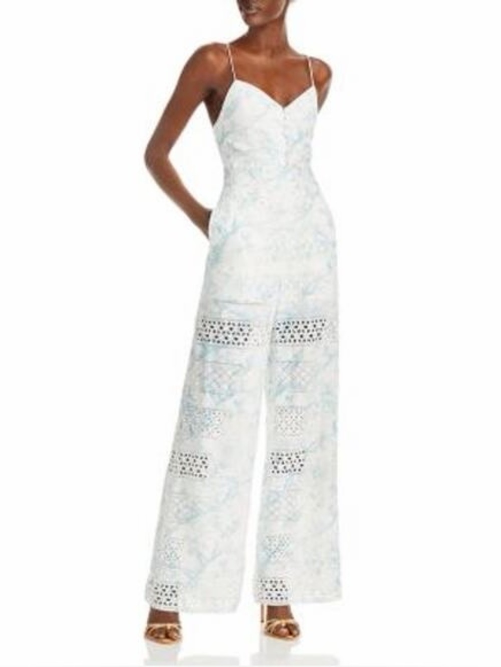 Alice + Olivia Pale Blue Toile-Print Spaghetti-Strap Wide-Leg Jumpsuit